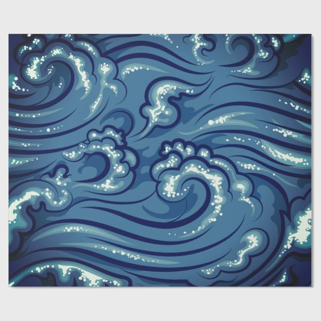 Cadeau Papier à envelopper VAGUES JAPONAISES EN BLEU (Plat)