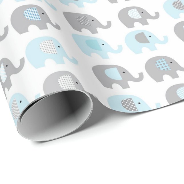 Cadeau Papier à enveloppes - Eléphants Bleus (Coin rond)