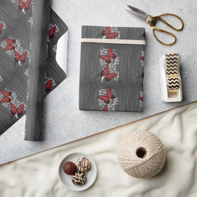 Cadeau Papier à Mariage à papillon rustique rouge (Artisanat)