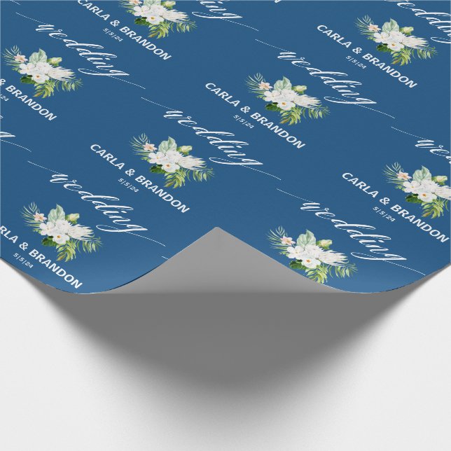 Cadeau Papier à Mariage floral bleu (Coin)
