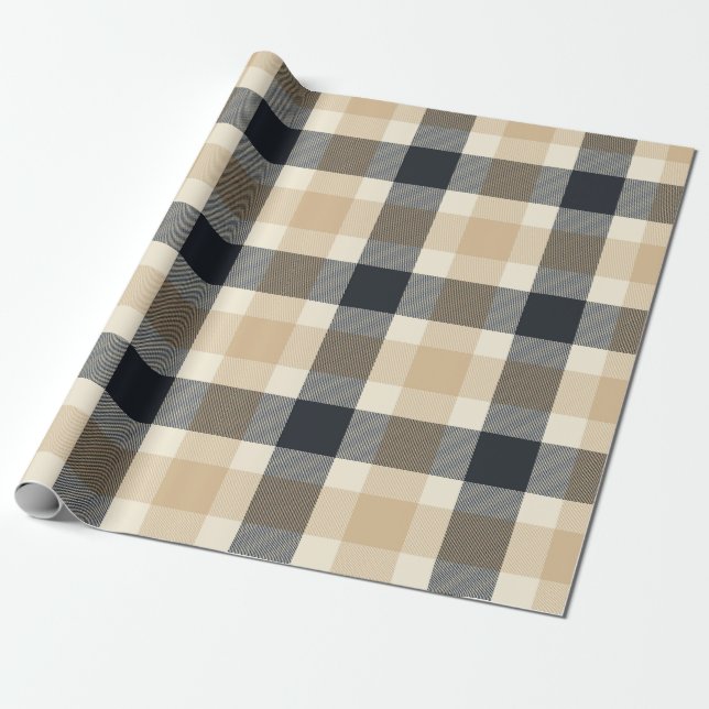 Cadeau Papier à Motif plaqué neutre Brown Tartan (Déroulé)