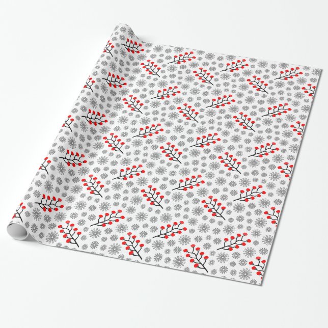Cadeau Papier à Motif rouge gris scandinave (Déroulé)