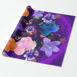 Cadeau Papier Abstrait à enveloppement floral violet vibr