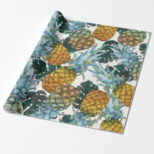 Cadeau Papier Ananas Tropicaux & Feuilles Fête d'annivers