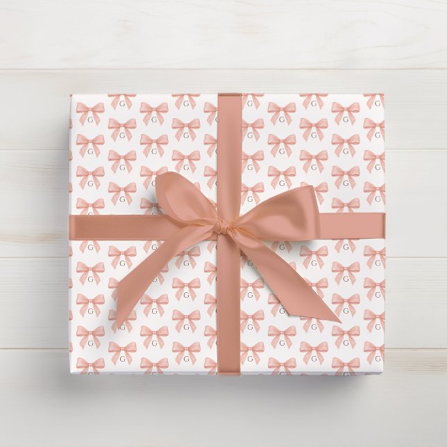 Cadeau Papier aquarelle à ruban rose Monogramme (Créateur téléchargé)