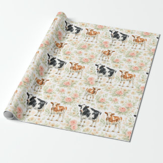 Cadeau Papier aquarelle Vache Fleur Baby Shower Veau