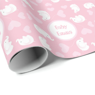 Cadeau Papier baby shower avec éléphant pour fille