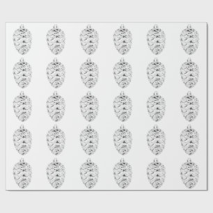 Cadeau Papier blanc à enveloppement Pinecone argenté