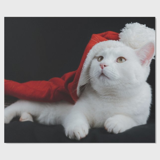 Cadeau Papier blanc d'enveloppement de chats de Noël (Plat)
