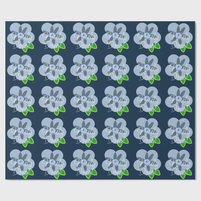 Cadeau Papier Bleu Fleur Bleu Joliment Fait (Plat)