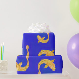 Cadeau Papier Bleu Foncé avec Carpe Koï Orange