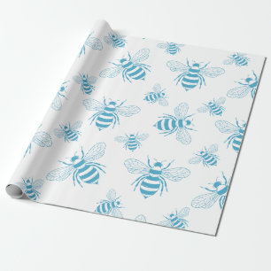 Cadeau Papier Botanique Abeille Vintage Bleu (1)