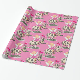 Cadeau Papier brillant à envelopper, Coeurs roses de vach
