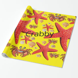 Cadeau Papier brillant à envelopper, Crabes Starfish roug