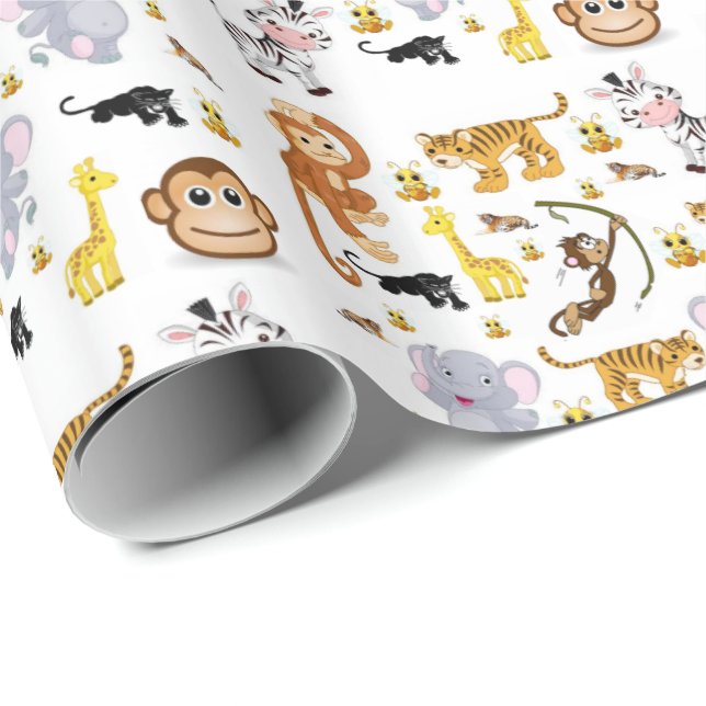 Cadeau Papier brillant à envelopper Eléphant Tiger Singe (Coin rond)