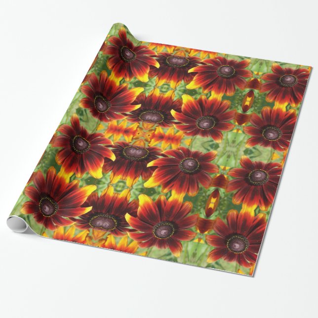Cadeau Papier brillant à fleur Brown et or (Déroulé)