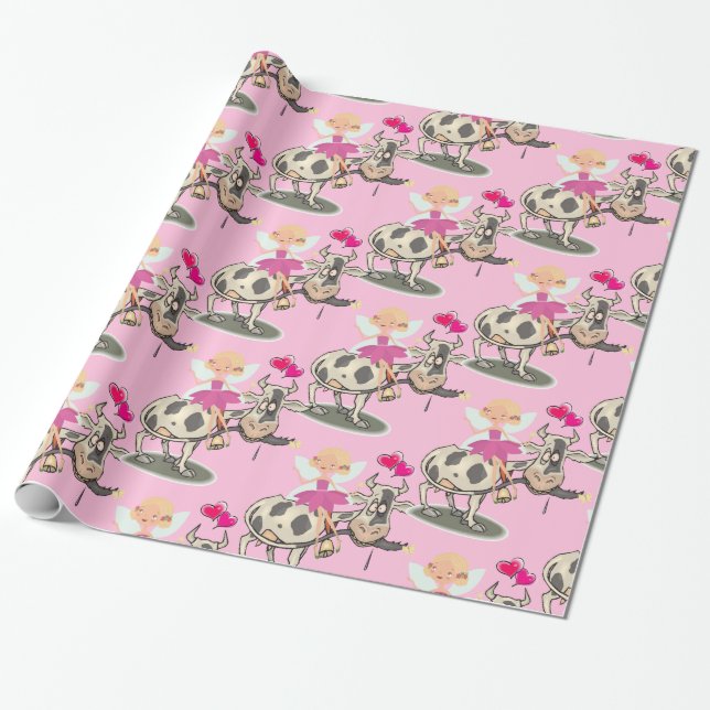 Cadeau Papier brillant, Coeur de vaches de fées roses (Déroulé)
