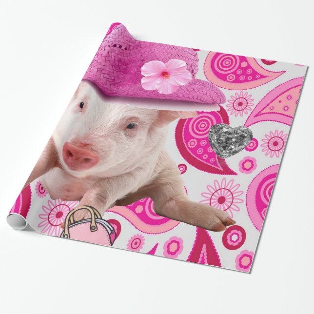 Cadeau Papier brillant, Coeurs d'argent de porc rose (Déroulé)