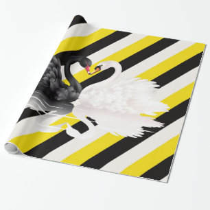Cadeau Papier brillant, cygnes à rayures blanches noires