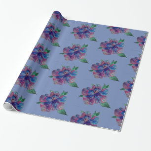 Cadeau Papier brillant, Dessin à fleurs bleu violet