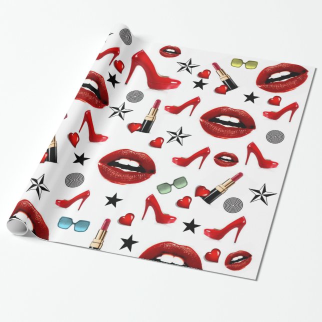 Cadeau Papier brillant, Lèvres rouge Lipstick Talons (Déroulé)