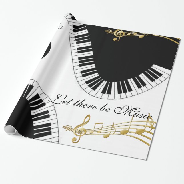 Cadeau Papier brillant, notes de musique noir et blanc (Déroulé)