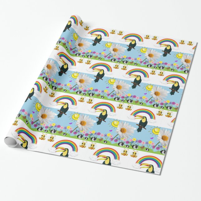 Cadeau Papier brillant, perroquets arc-en-ciel Soleil lap (Déroulé)