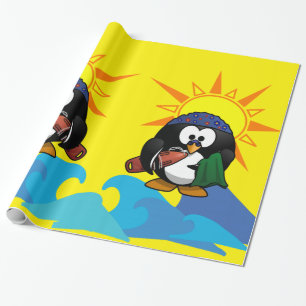 Cadeau Papier brillant, Plage Surfer Penguin