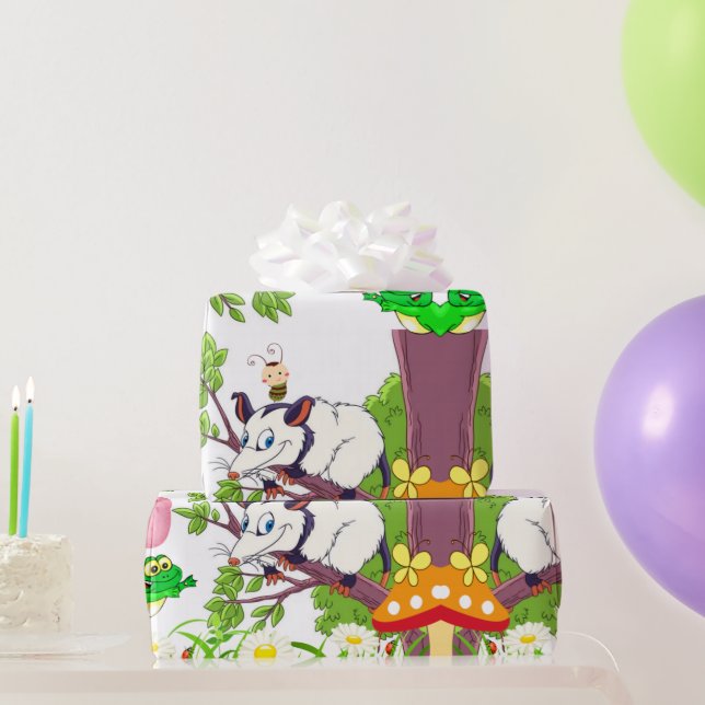 Cadeau Papier brillant, Possum floral Poussins Grenouille (Cadeaux de fête)