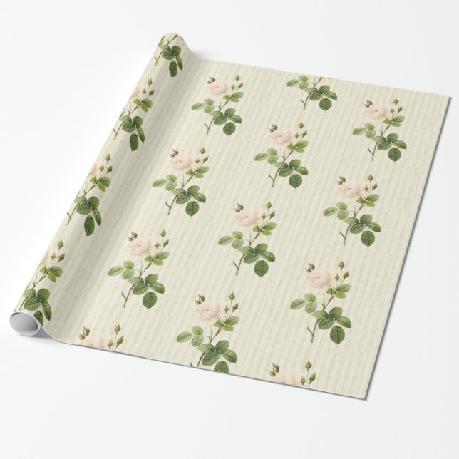 Cadeau Papier brillant, Rose beige Floral (Déroulé)