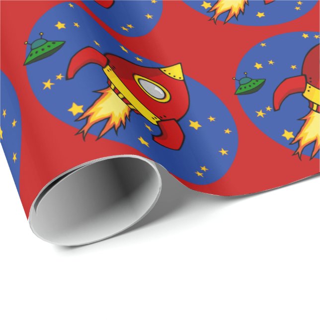 Cadeau Papier brillant rouge fusée 30" x 6" (Coin rond)
