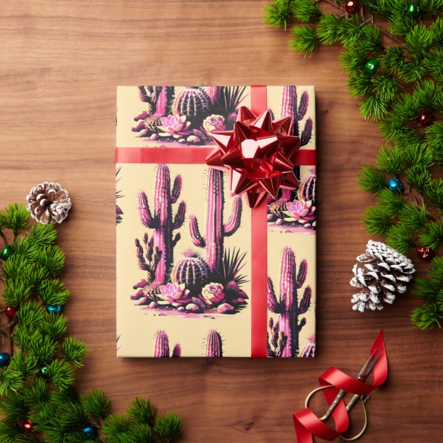 Cadeau Papier Cactus Rose Batch-Tan Fond (Cadeau de vacances)