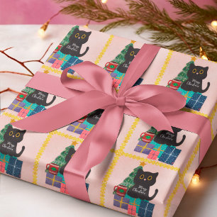 Cadeau Papier Café Chat Noir Noël Rose Doré Festif