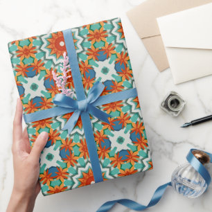Cadeau Papier coupé Kirigami en turquoise, bleu et rouill