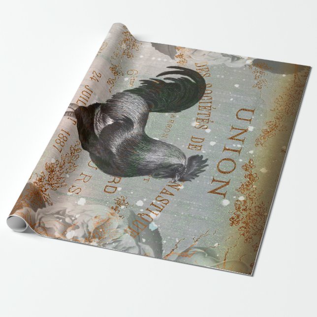 Cadeau Papier de découpage Ephémère Rooster vintage (Déroulé)