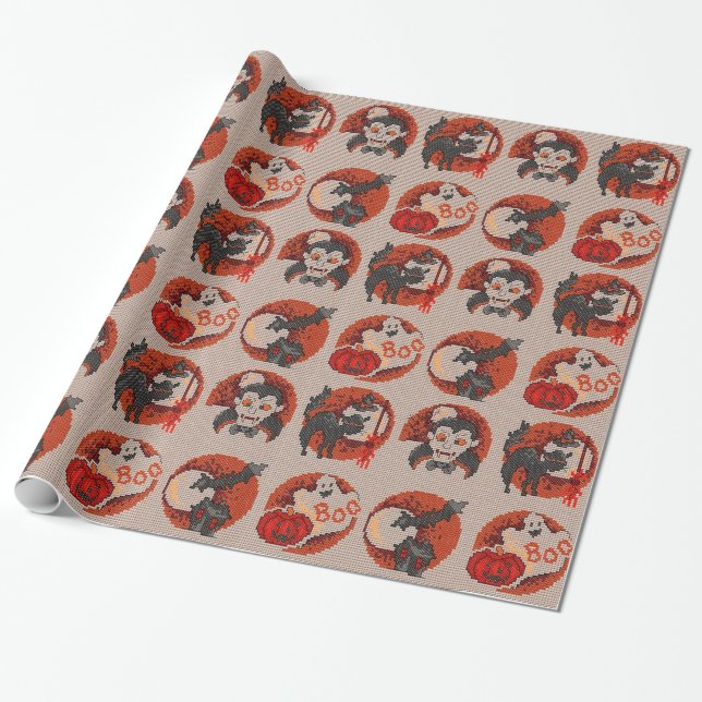 Cadeau Papier de faux point de croix Halloween à l'ancien (Déroulé)
