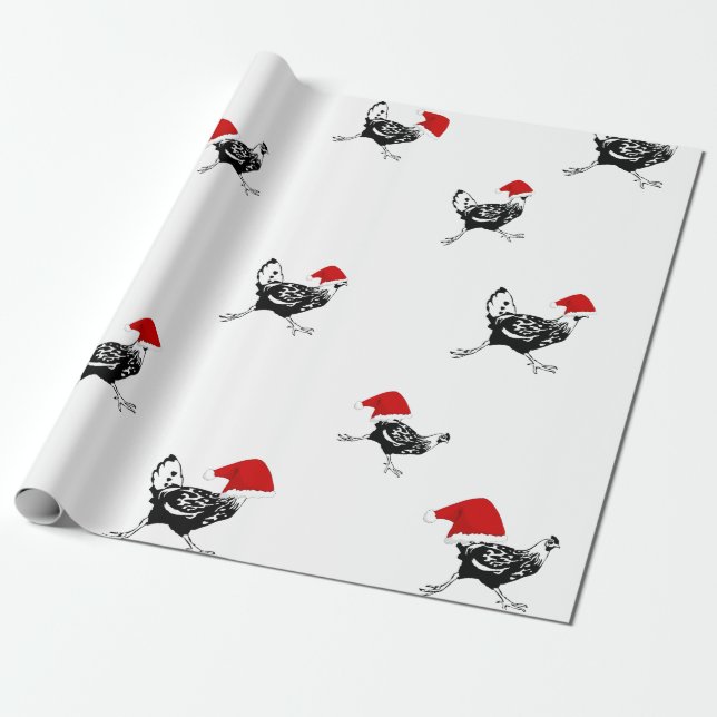 Cadeau Papier de Noël à envelopper - Poulets Père Noël (Déroulé)