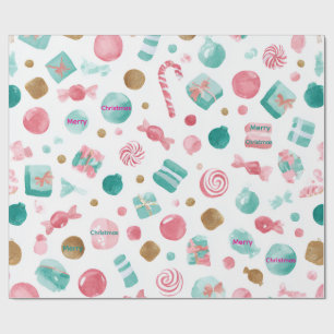 Cadeau Papier de Noël à la menthe et à la canne rose