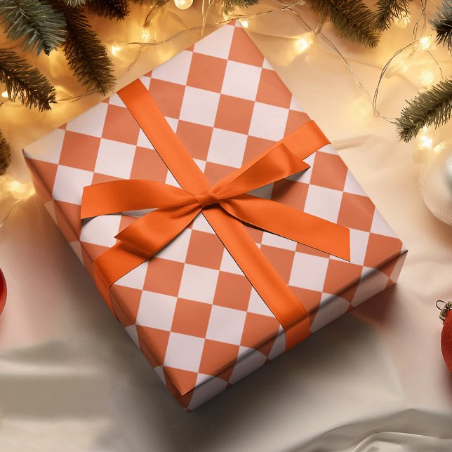 Cadeau Papier de Noël Géométrique Carré rose orange (Créateur téléchargé)
