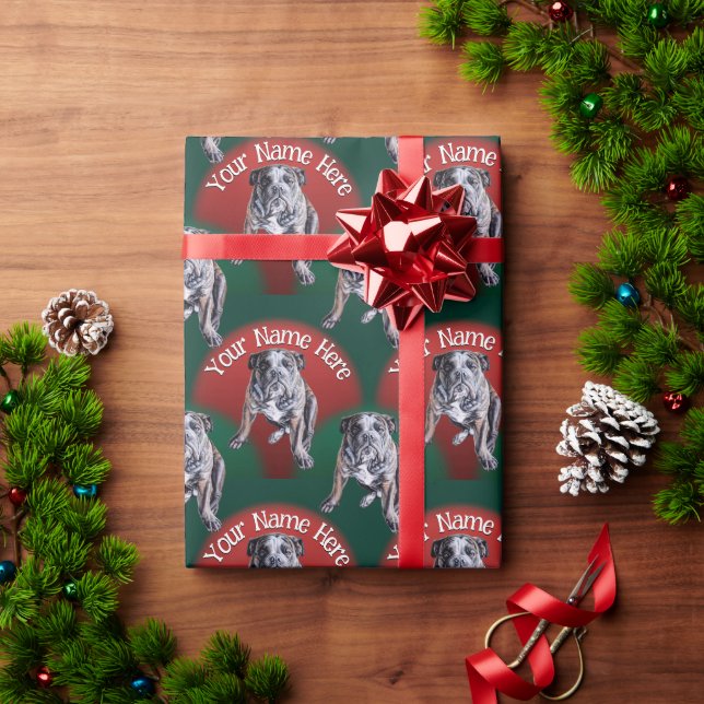 Cadeau Papier de Noël pour chien de taureau sur mesure Pa (Cadeau de vacances)