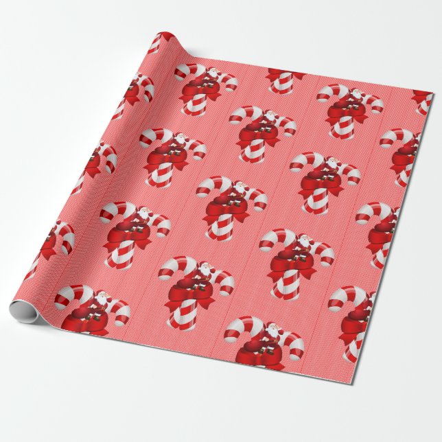 Cadeau Papier de Noël Sucre de canne papier rouge bande (Déroulé)