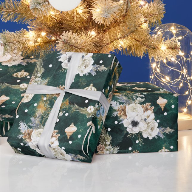 Cadeau Papier de Noël Whimsical fleurs blanches motif (Vacances)