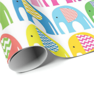 Cadeau Papier de recouvrement - Eléphants multicolores