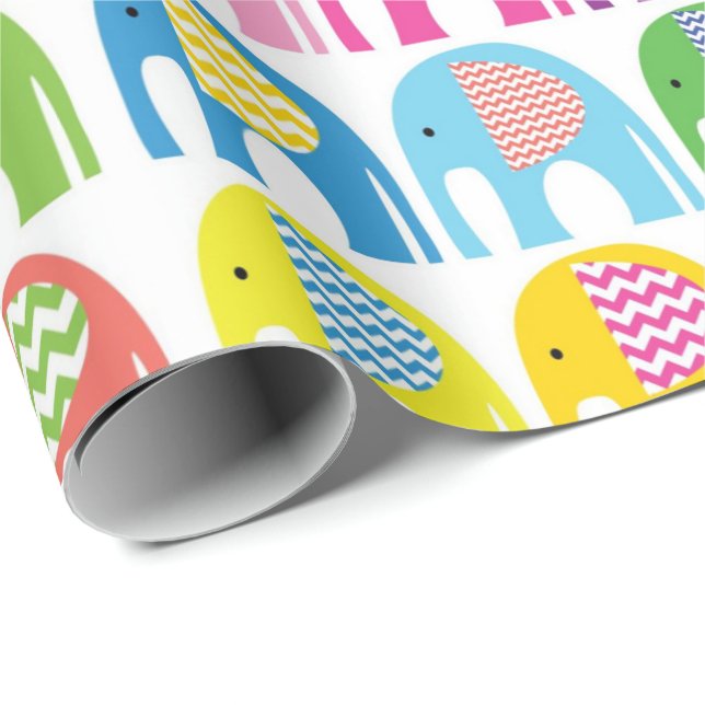 Cadeau Papier de recouvrement - Eléphants multicolores (Coin rond)
