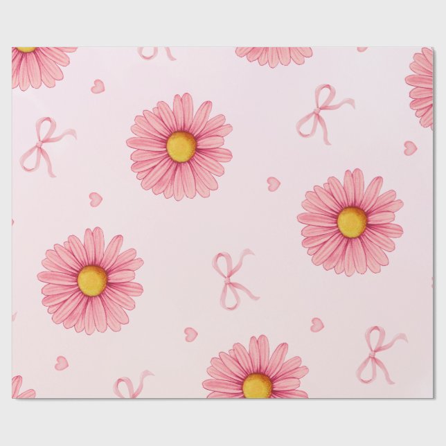 Cadeau Papier de soie fleurs roses, rubans et coeurs (Plat)