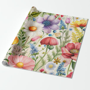 Cadeau Papier découpage fleurs sauvages aquarelle sans co