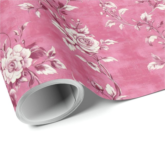 Cadeau Papier Découpe Chinoiserie Florale Rose Rose Vinta (Coin rond)