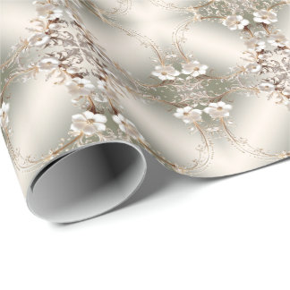 Cadeau Papier d'emballage à cadre floral blanc orné