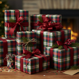 Cadeau Papier d'emballage à carreaux de Noël Prépa