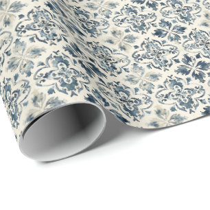 Cadeau Papier d'emballage à carreaux floraux bleus vintag